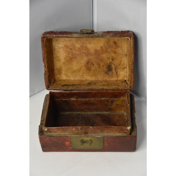 Antique Chinese Red Lacquered Leather Box Openwork Bats  Antique Chinese Red Lacquered Leather Box Openwork Bats Floral and Foliage Detai